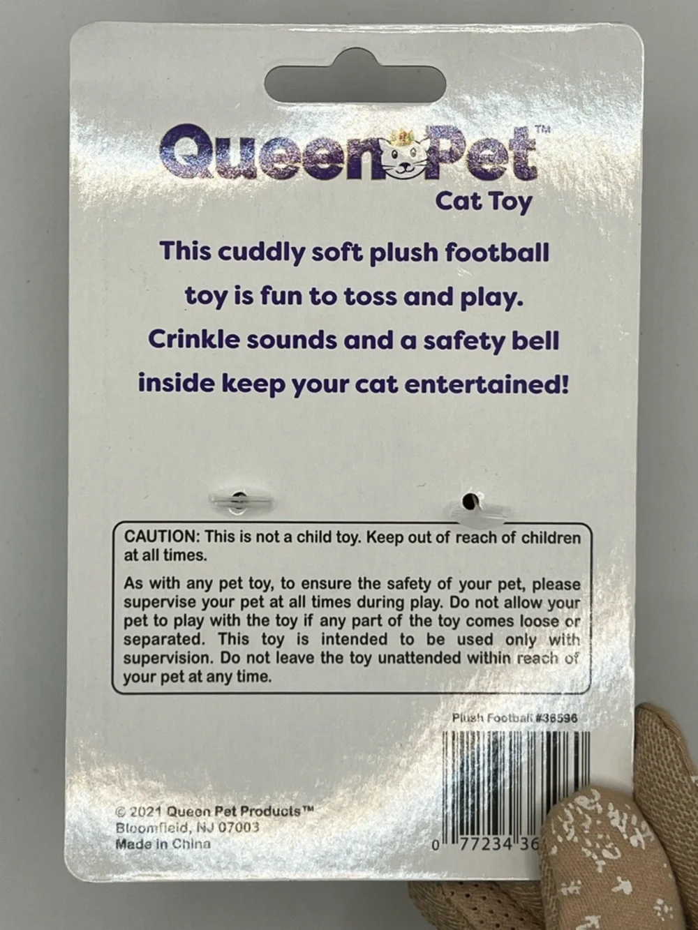 Plush Football Cat Toy - Brown & White